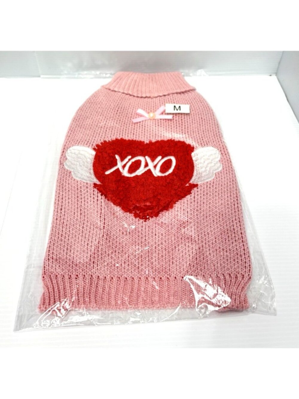 XOXO Pink Dog Sweater Heart Angel Wings Puppy Knit Pullover Clothes Size Medium